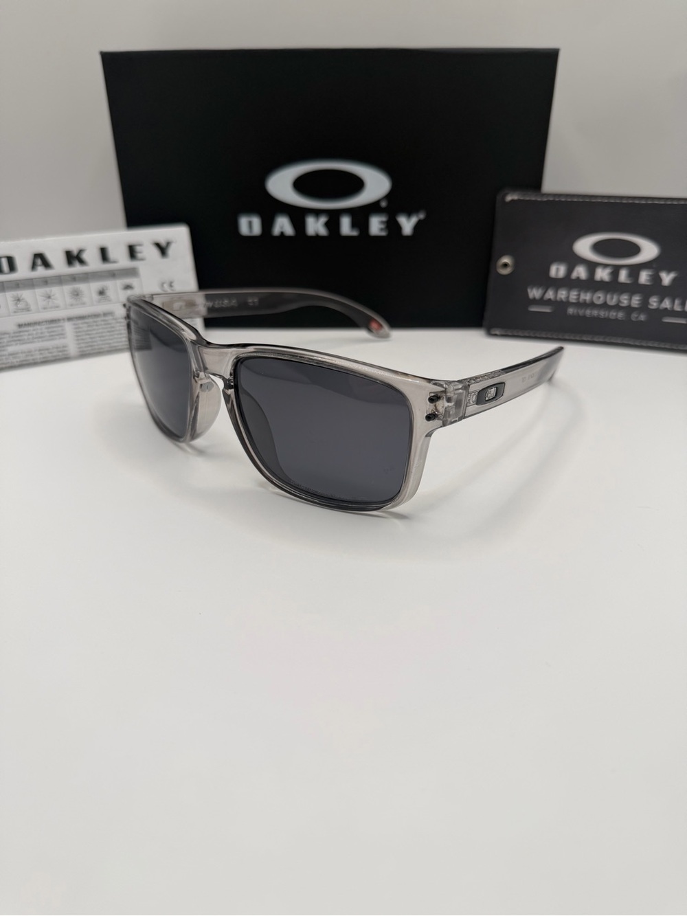 Oakley Holbrook sunglasses transparent frame with black polarized lens 57/18